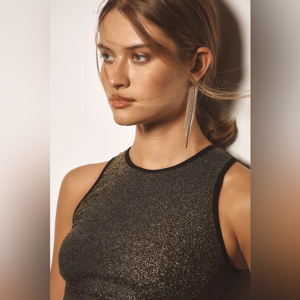 Anthropologie The Reegan Seamless Lurex Ribbed Cropped stylish tank Top S/M